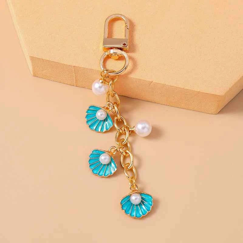 Fashion Summer Beach Shell Pearl Starfish Keychain for Women Men Car Key Handbag Purse Hanging Key Chains DIY Accessories