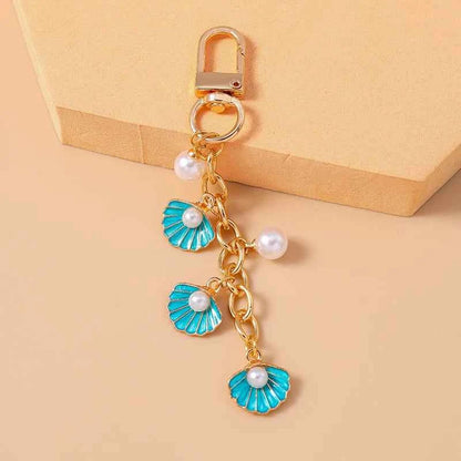 Fashion Summer Beach Shell Pearl Starfish Keychain for Women Men Car Key Handbag Purse Hanging Key Chains DIY Accessories