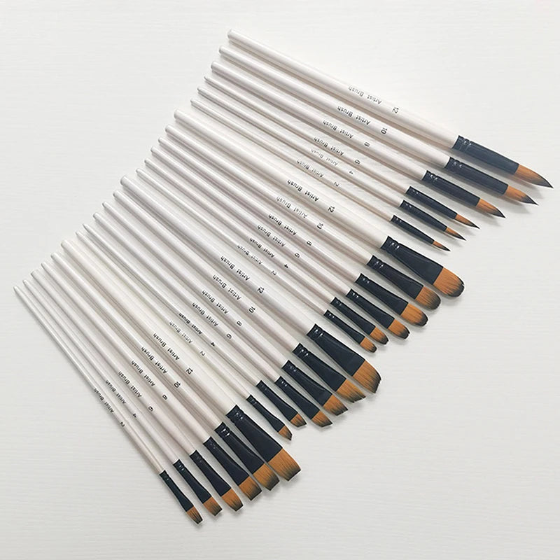♥24 Pcs Pearl White Art Paintbrush Set – Nylon Brushes for Oil, Acrylic & Watercolor Painting    Home Decor Supply | Online Retail | ShoreShopper.com