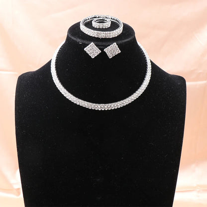 4Pcs/set Bridal Jewelry Set Necklace Bracelets Ring Earrings Set Super Gorgeous Luxury Shiny Fashion Jewelry Party Gift    Home Decor Supply | Online Retail | ShoreShopper.com