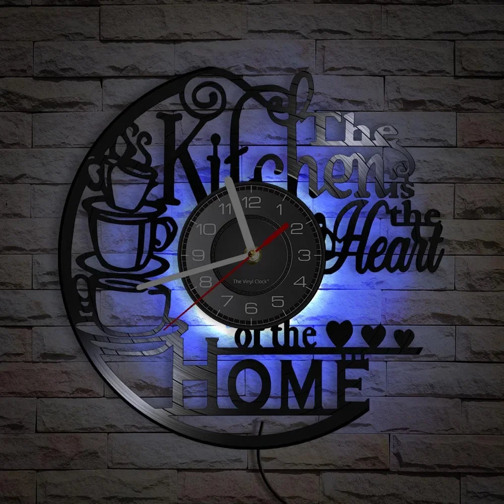 The Kitchen The Heart Of The Home Inspired Vinyl Record Clock Modern Design Vinyl Wall Watch Kitchen Decor Noiseless Timepieces    Home Decor Supply | Online Retail | ShoreShopper.com