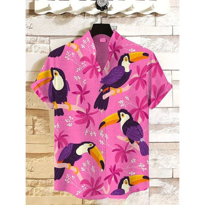 Men's Japanese Parrot Sakura Art Print Casual Shirt Men Blouses Summer Stand Collar Shirts Hawaiian Top Streetwear    Home Decor Supply | Online Retail | ShoreShopper.com