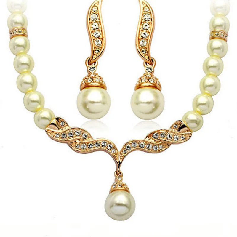 Women's 2 Piece Jewelry Sets One Gold Color Necklace + 1 Pair Earrings Wedding Bridal Pearl Elegant Decoration Pendientes Gifts    Home Decor Supply | Online Retail | ShoreShopper.com