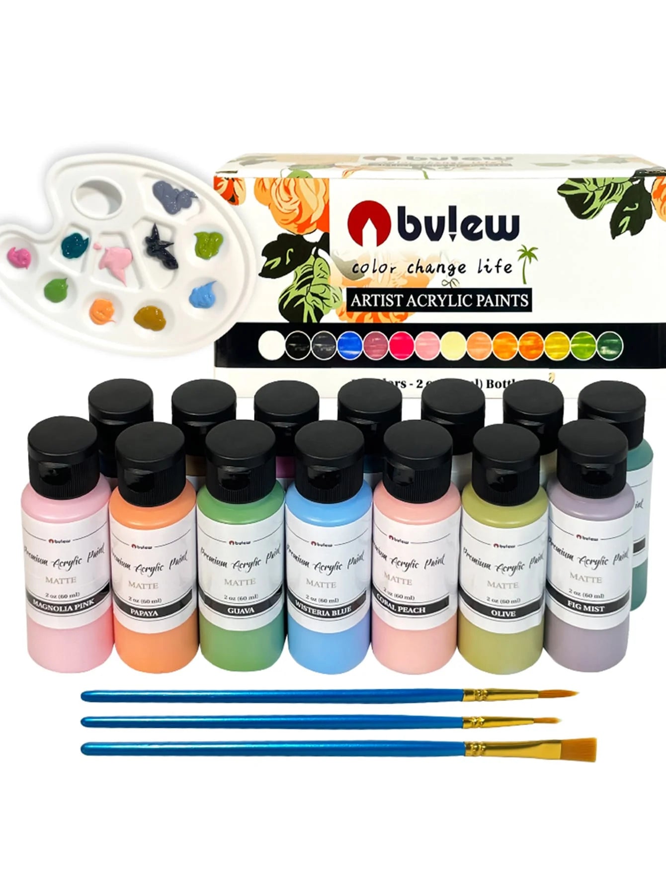 Bview Art 14-Color 2oz (60ml) Professional Acrylic Paint Set - Artist Grade Supplies for Canvas, Fabric, Wood Art Projects    Home Decor Supply | Online Retail | ShoreShopper.com