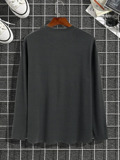 Men's Spring and Autumn 100% Cotton Loose and Comfortable Casual Paris Pattern Printed Round Neck Long Sleeve T-shirt    Home Decor Supply | Online Retail | ShoreShopper.com