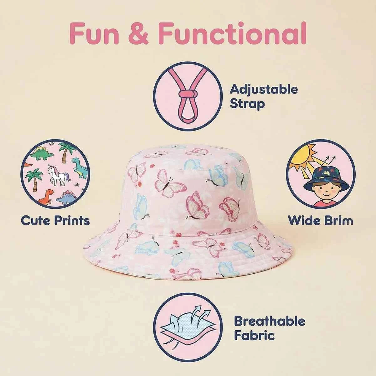 Baby beach hat - quick-drying, adjustable, wide brim, fisherman hat, sun hat, breathable and quick-drying