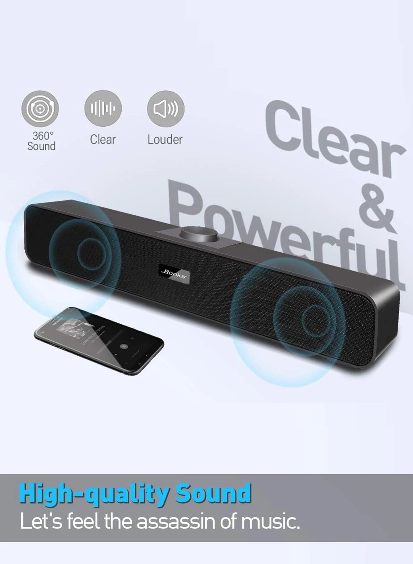 B Computer Speakers with 3.5 mm Aux, Small PC Speakers Powered by USB, USB Soundbar for Monitor，Wired USB Desktop Speaker,    Home Decor Supply | Online Retail | ShoreShopper.com