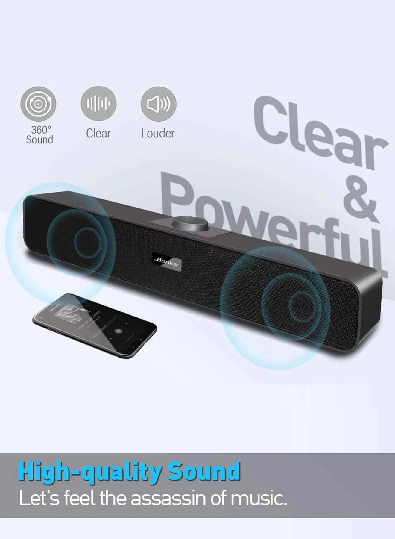 B Computer Speakers with 3.5 mm Aux, Small PC Speakers Powered by USB, USB Soundbar for Monitor，Wired USB Desktop Speaker,