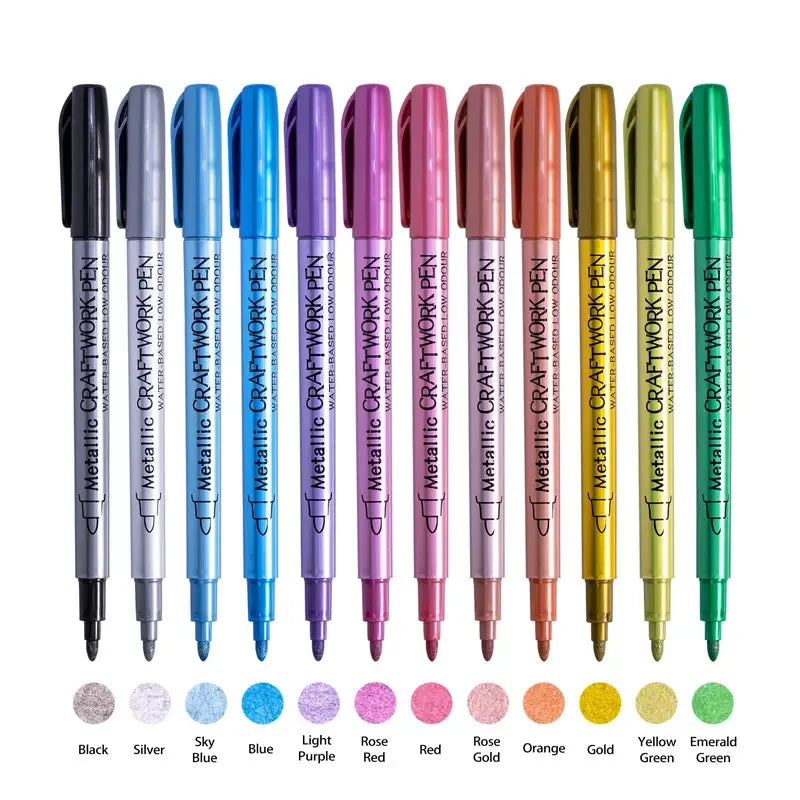 12 Colors Brush Metallic Paint Markers Pens for Rock Painting Stone Ceramic Wood Fabric Pebbles Scrapbook Journals Photo Albums    Home Decor Supply | Online Retail | ShoreShopper.com