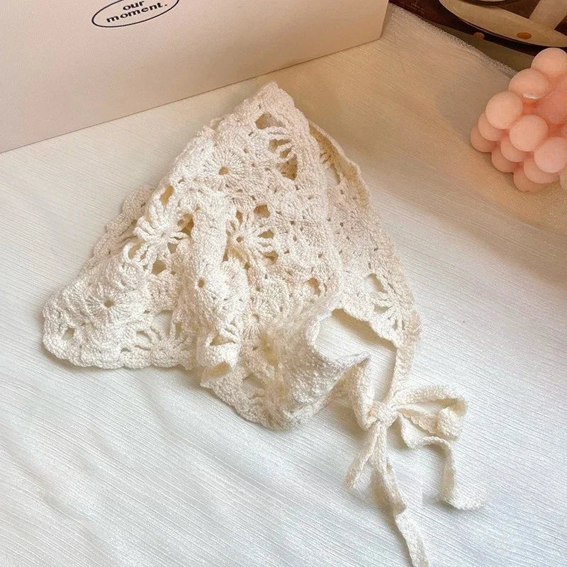 Fashion Knitted Headscarf Hat French Pastoral Style Triangle Headband Handmade Crochet Headband Towel Retro Flower Headscarf    Your Coastal Marketplace | Shoreshopper.com