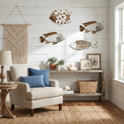 Marine Style Wooden Fish Wall Decor School of Fish Rustic Carving Fish Pendant Handcrafted Ocean Theme Nautical Wall Art    Your Coastal Marketplace | Shoreshopper.com