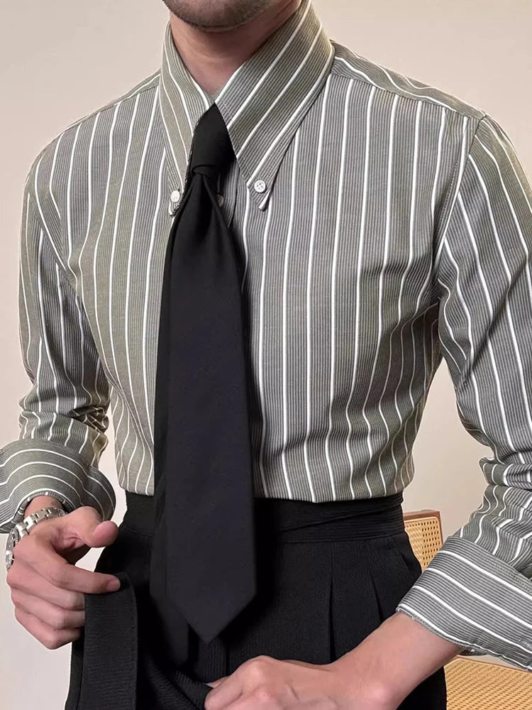 Vintage Striped Printed Slim Shirts Mens Casual Long Sleeve Lapel Buttoned Shirt 2025 Spring Fall Mens Shirt Naple Style Clothes    Home Decor Supply | Online Retail | ShoreShopper.com