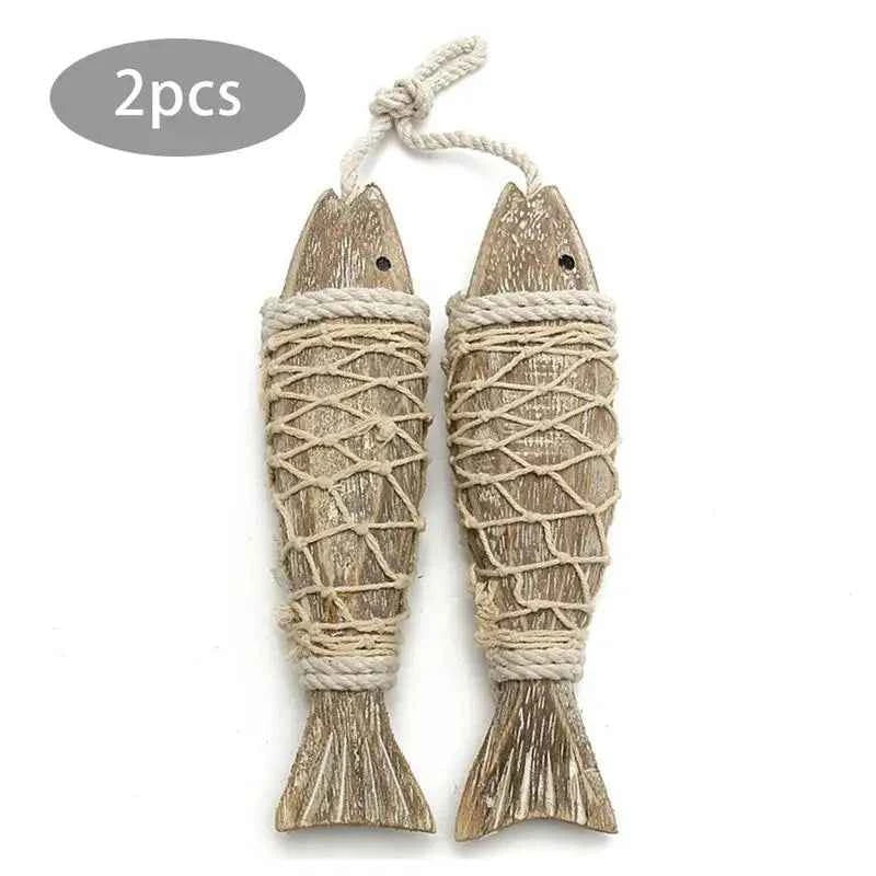 1 Pair Hand Carved Wooden Fish Hanging Marine Coastal Wall Sculptures Wooden Carved Fish Wall Decor Home Room Nautical Decor