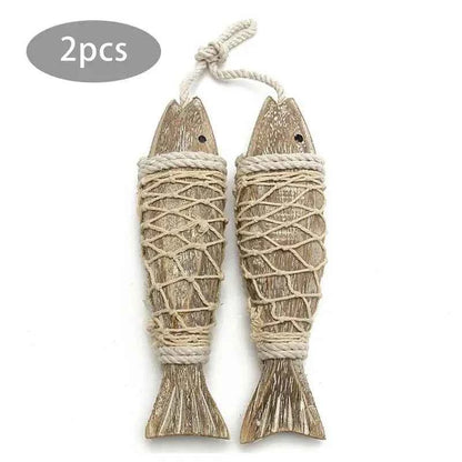 1 Pair Hand Carved Wooden Fish Hanging Marine Coastal Wall Sculptures Wooden Carved Fish Wall Decor Home Room Nautical Decor