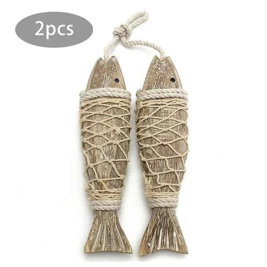 1 Pair Hand Carved Wooden Fish Hanging Marine Coastal Wall Sculptures Wooden Carved Fish Wall Decor Home Room Nautical Decor