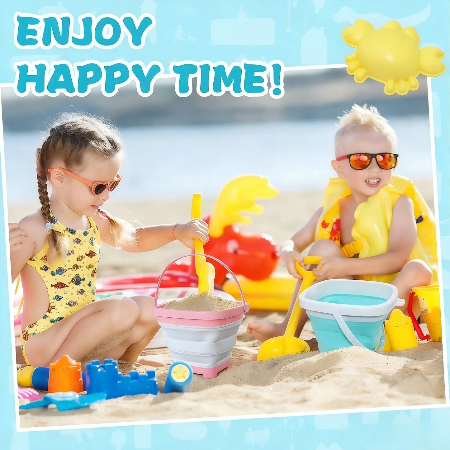 Beach Toy Set for Kids, Collapsible Silicone Bucket and Shovels Set with Sand Molds, Beach Essentials for Outdoor Play Summer    Your Coastal Marketplace | Shoreshopper.com