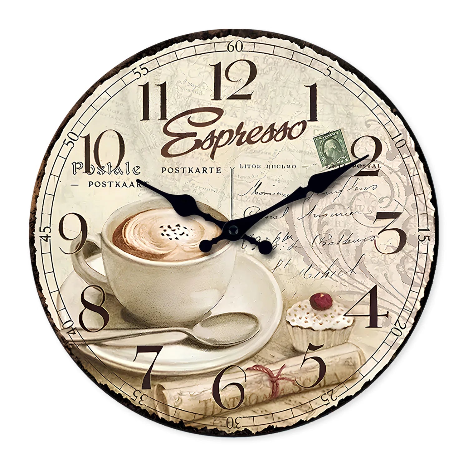 European Retro Coffee Cup Pattern Wooden Wall Clock for Living Room, Bedroom, Kitchen, Home Decoration, Silent Quartz Clock, Holiday Gift, 10 Inches, 12 Inches (No Battery)    Home Decor Supply | Online Retail | ShoreShopper.com