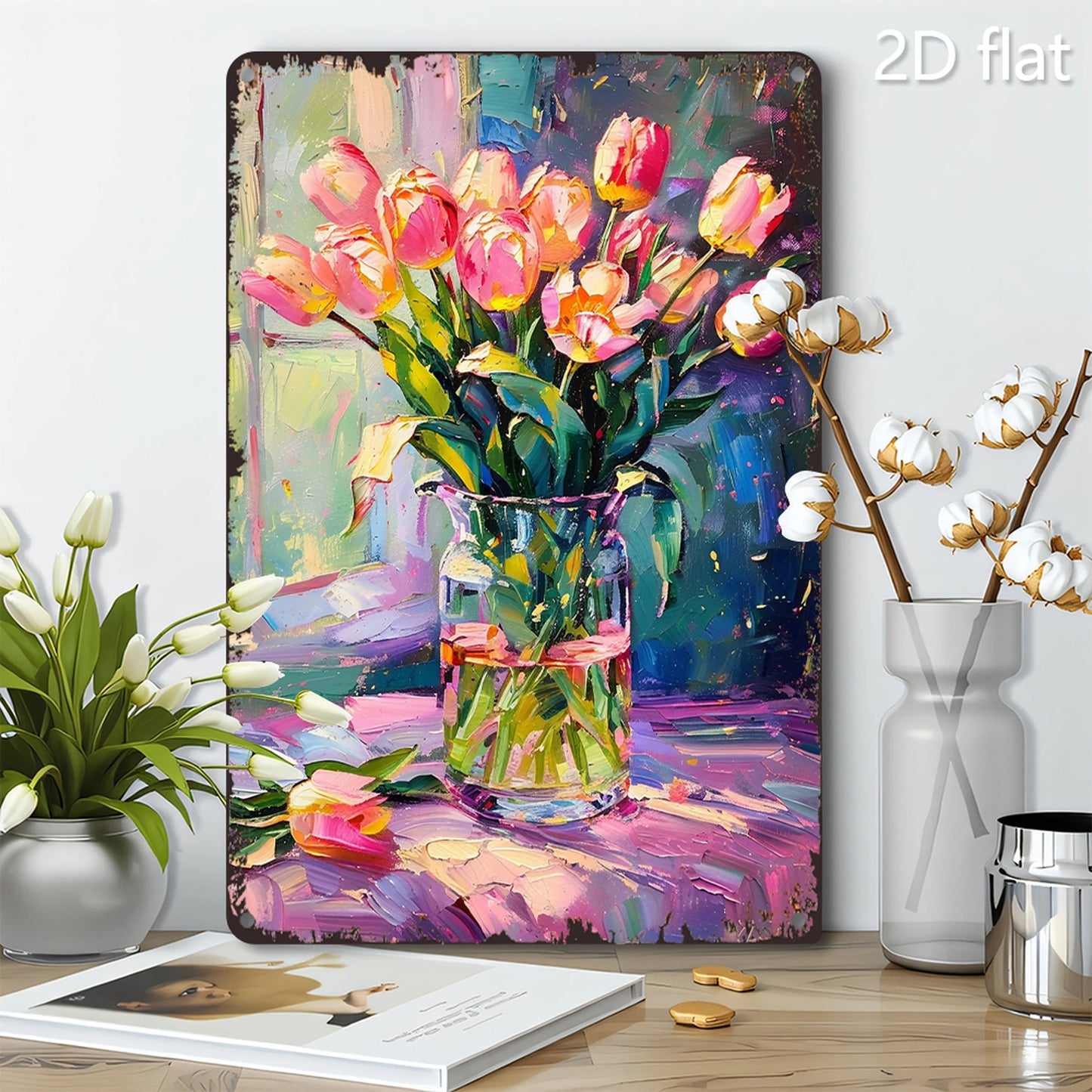 Vibrant Tulip Bouquet Metal Wall Art - 8x12 Inch 2D Design, Durable Iron Sign for Home, Garden & Office Decor    Home Decor Supply | Online Retail | ShoreShopper.com