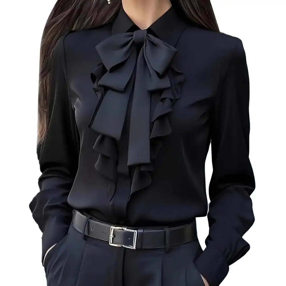 Women Shirts 2026 Spring Autumn Women Shirt Lapel Bow Ruffle Design Long Sleeve Shirt Tops Buttons Closure Shirt Blouses Tops    Your Coastal Marketplace | Shoreshopper.com