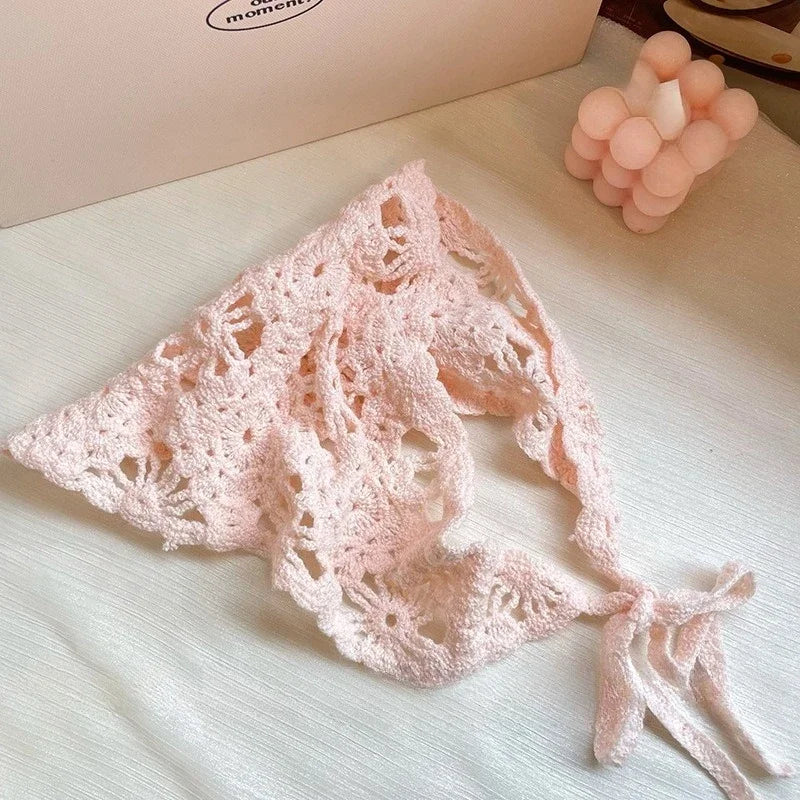Fashion Knitted Headscarf Hat French Pastoral Style Triangle Headband Handmade Crochet Headband Towel Retro Flower Headscarf    Your Coastal Marketplace | Shoreshopper.com