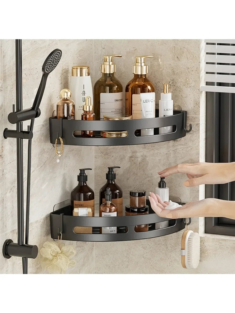 Bathroom Shelves Organizer No Punching Required Kitchen Corner Shelf Racks Shampoo Makeup Storage Holder Shower Towel Caddy Rack    Home Decor Supply | Online Retail | ShoreShopper.com