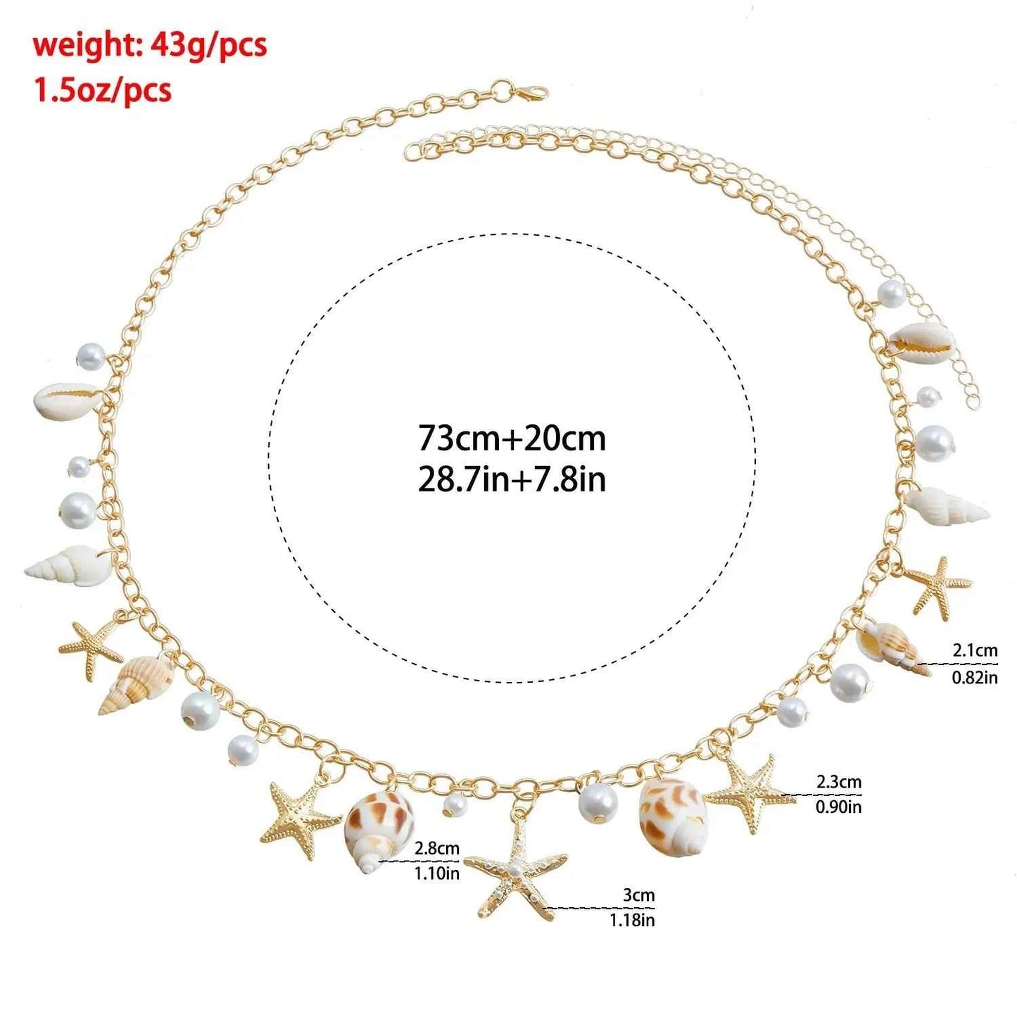 Bohemian Summer Beach Shell Waist Link Imitation Pearl Sea Star Conch Pendant Body Chain for Women Fashion Jewelry Accessories