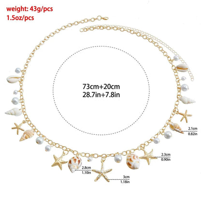Bohemian Summer Beach Shell Waist Link Imitation Pearl Sea Star Conch Pendant Body Chain for Women Fashion Jewelry Accessories