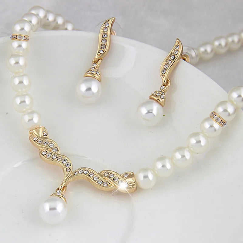 Women's 2 Piece Jewelry Sets One Gold Color Necklace + 1 Pair Earrings Wedding Bridal Pearl Elegant Decoration Pendientes Gifts    Home Decor Supply | Online Retail | ShoreShopper.com