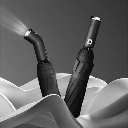 Travel Umbrella with Built-In LED Flashlight Rotating Handle Windproof 10-Rib UV Protection Automatic Open Design    Your Coastal Marketplace | Shoreshopper.com