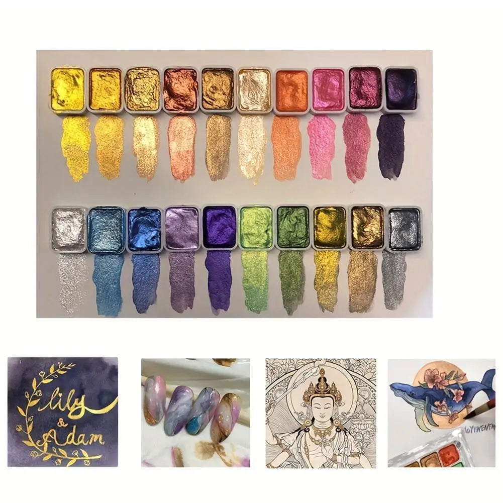 20 Colors Pearlescent Solid Watercolor Painting Set Portable Box Shiny Metal Painting Art Supplies Pigment Palette Drawing Tools    Home Decor Supply | Online Retail | ShoreShopper.com