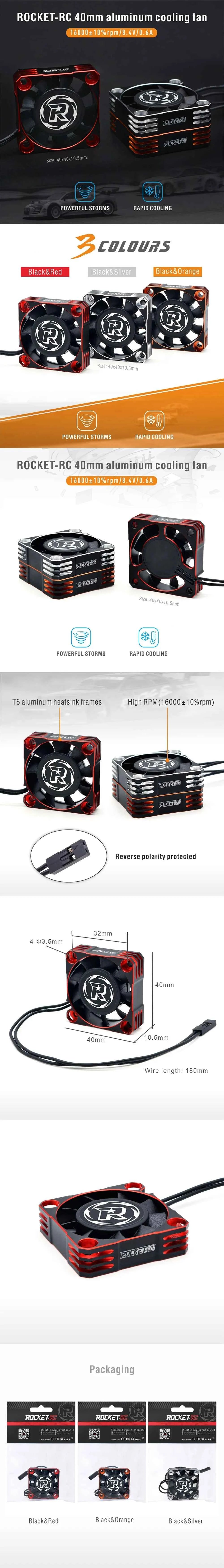 ROCKET-RC 25/30/35/40/50mm V2 Metal Cooling Fan 32000/28000/21000/16000/10000RPM for 1/8 1/10 1/12 RC Car 540/550/3650 Motor ESC