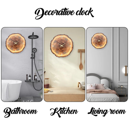 1pc wooden ring veneer wall clock, flat wood cross section texture pattern solid wood pointer design wall clock, silent clock    Home Decor Supply | Online Retail | ShoreShopper.com