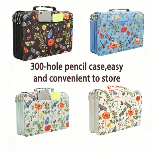 Vibrant Dragonfly and Floral Pencil Case - 300-Hole Design, Durable Fabric Storage Bag, Suitable for Pencils, Markers, Scissors - Portable Office Art Supplies Storage Box, Dragonfly Decoration, Art Supplies Storage, Colorful    Home Decor Supply | Online Retail | ShoreShopper.com