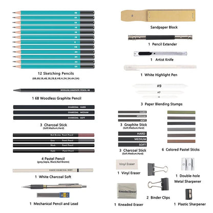 Bview Art 50 Pack Drawing Sketching Supplies Set Sketch Kit with Sketchbook Graphite Charcoal Pastel Pencil    Home Decor Supply | Online Retail | ShoreShopper.com