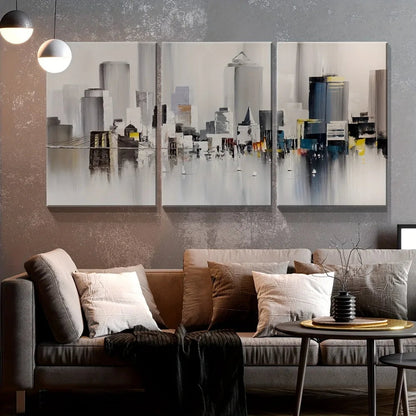 3 oil wall art - Modern New York print, colorful abstract cityscape of Brooklyn Bridge painting,1.5 inch thick wood frame    Home Decor Supply | Online Retail | ShoreShopper.com