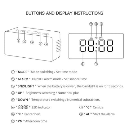 1Pc White Digital Clock LED Mirror Table Clock Snooze Display Time Night Light Desktop USB Alarm Clock Home Decor Desk Clock    Home Decor Supply | Online Retail | ShoreShopper.com