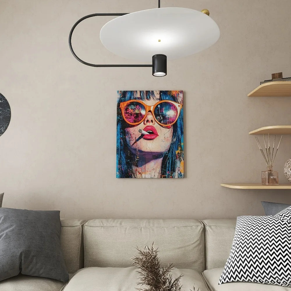 Vibrant modern canvas art - stylish women, floral hair and stylish glasses, 1.5 inch thick pine frame, interior decor    Home Decor Supply | Online Retail | ShoreShopper.com