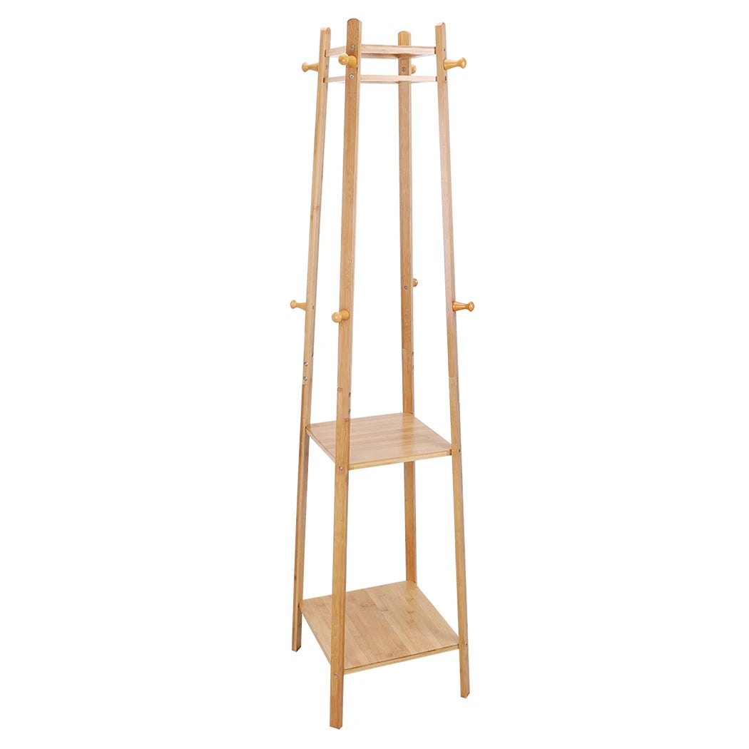 Bamboo Coat Rack Free Standing 2-Shelves Clothing Storage Garment Organizer Stand with 8 Hooks Clothes Poles 55kg Load-bearing f    Home Decor Supply | Online Retail | ShoreShopper.com