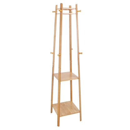 Bamboo Coat Rack Free Standing 2-Shelves Clothing Storage Garment Organizer Stand with 8 Hooks Clothes Poles 55kg Load-bearing f    Home Decor Supply | Online Retail | ShoreShopper.com