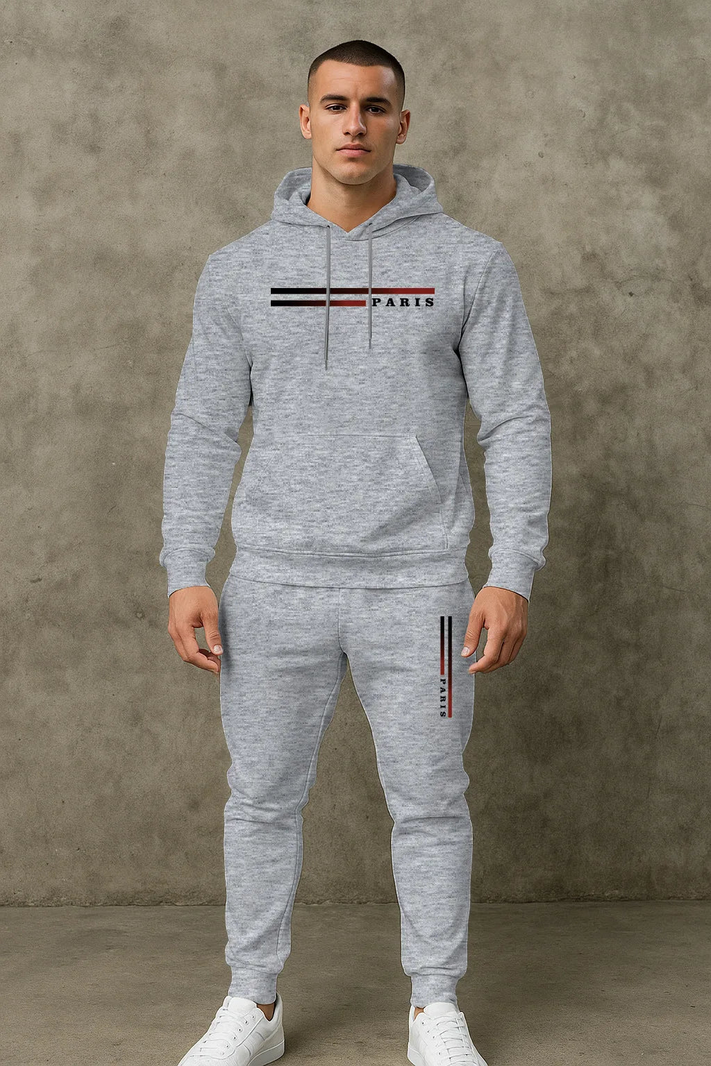 Men's Classic Personalized Fashion Paris Alphabet Stripe Printed Machine Washable Hooded Sweatshirt and Pants Casual Sports Set    Home Decor Supply | Online Retail | ShoreShopper.com