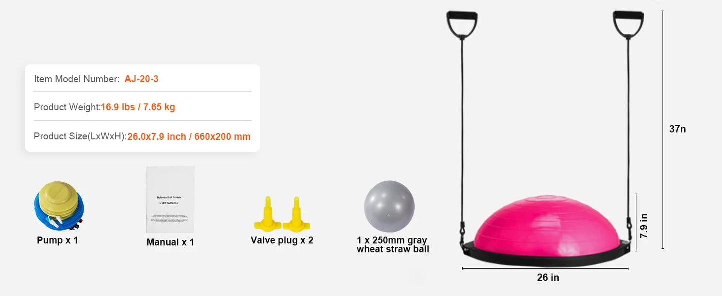 SucceBuy 23/26 inch Half Exercise Ball Trainer Balance Ball Trainer 660lbs Capacity Stability Ball Yoga Ball w/ Resistance Bands    Home Decor Supply | Online Retail | ShoreShopper.com