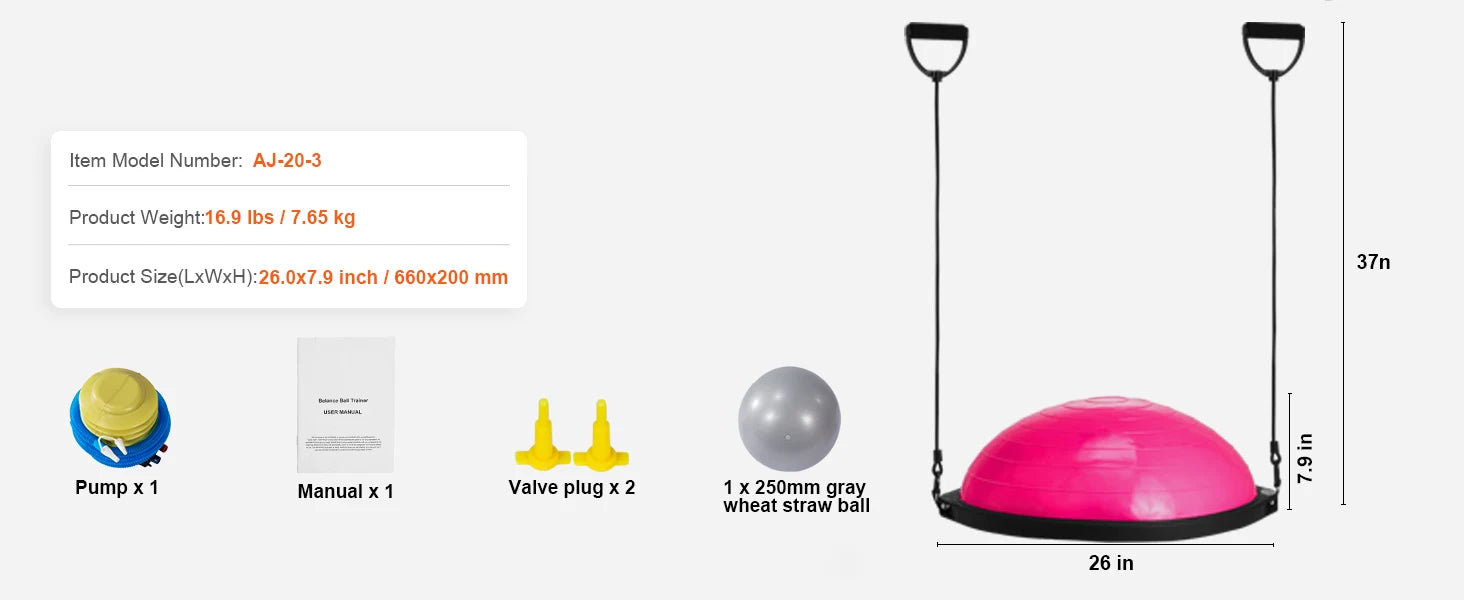 SucceBuy 23/26 inch Half Exercise Ball Trainer Balance Ball Trainer 660lbs Capacity Stability Ball Yoga Ball w/ Resistance Bands    Home Decor Supply | Online Retail | ShoreShopper.com