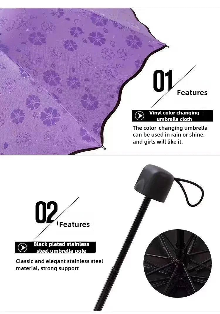 Umbrella Encountering Water Flowering 3-Fold Handheld Travel Umbrella UV Protection Portable Rain Umbrella with Parasol Frame    Your Coastal Marketplace | Shoreshopper.com