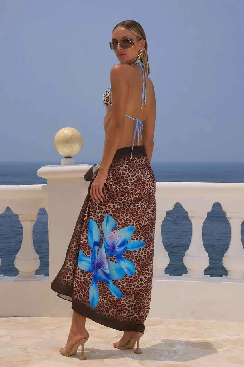 Beach Vacation 3 Piece Bikini Set Women Sexy Leopsrd Print  Swimsuit Women Split Skirts Matching Swimsuit Thong Bathing Suit