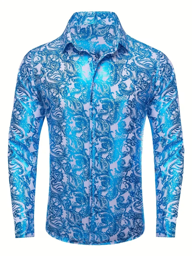 Luxury Floral Leopard Print Button-Down Shirt - Long Sleeve Paisley Business Casual Top    Home Decor Supply | Online Retail | ShoreShopper.com