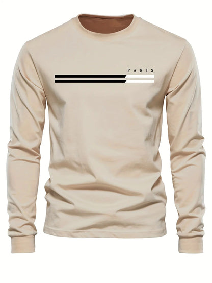 Men's 100% pure cotton summer loose comfortable casual  PARIS print large round neck long sleeve T-shirt top    Home Decor Supply | Online Retail | ShoreShopper.com