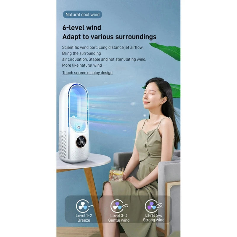 Portable USB Air Cooler Leafless Electric Fan 6 Speed Silent Timer Air Conditioner Cooling Fan Humidifier Conditioning Fan - ShoreCo.Shop