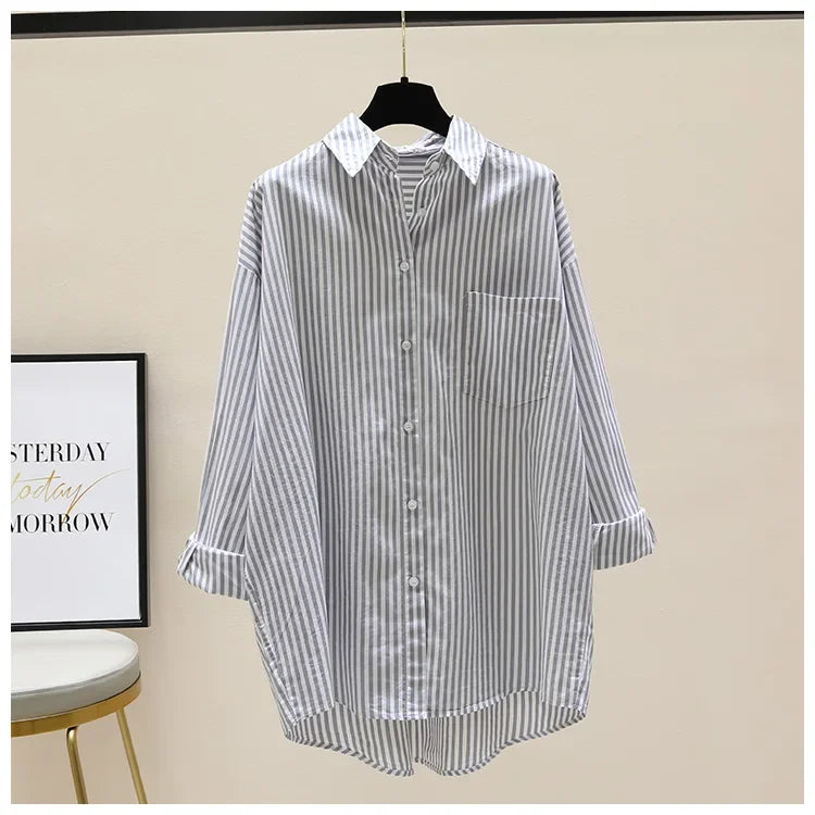 Striped Shirt Women Shirts Summer Autumn Fashion Female Office Lady Loose Blouse Long Sleeve Sun Protection Tops Casual Shirts    Your Coastal Marketplace | Shoreshopper.com