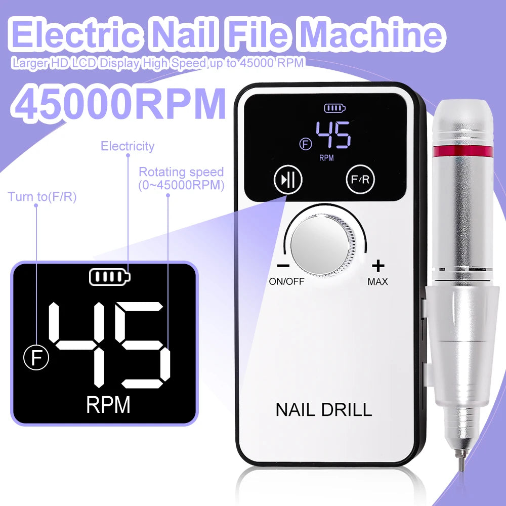 45000RPM Professional Nail Drill Machine Rechargeable Low Noise Electric Nail Drill Sander File for Manicure Gel  Polish Tool    Home Decor Supply | Online Retail | ShoreShopper.com