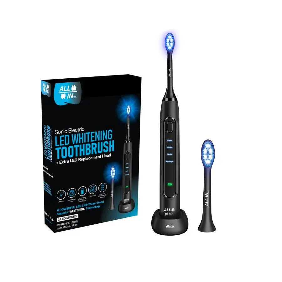 Sonic Rechargeable LED Whitening Toothbrush Blue amp RED LED Light Technology 4 Advanced Deep Cleaning Modes with a Timer Adult - ShoreCo.Shop